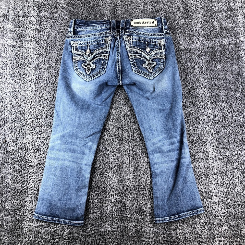 Rock Revival Jeans Womens 27 Blue Med Wash Low Rise Capri Stretch Denim - Picture 2 of 16